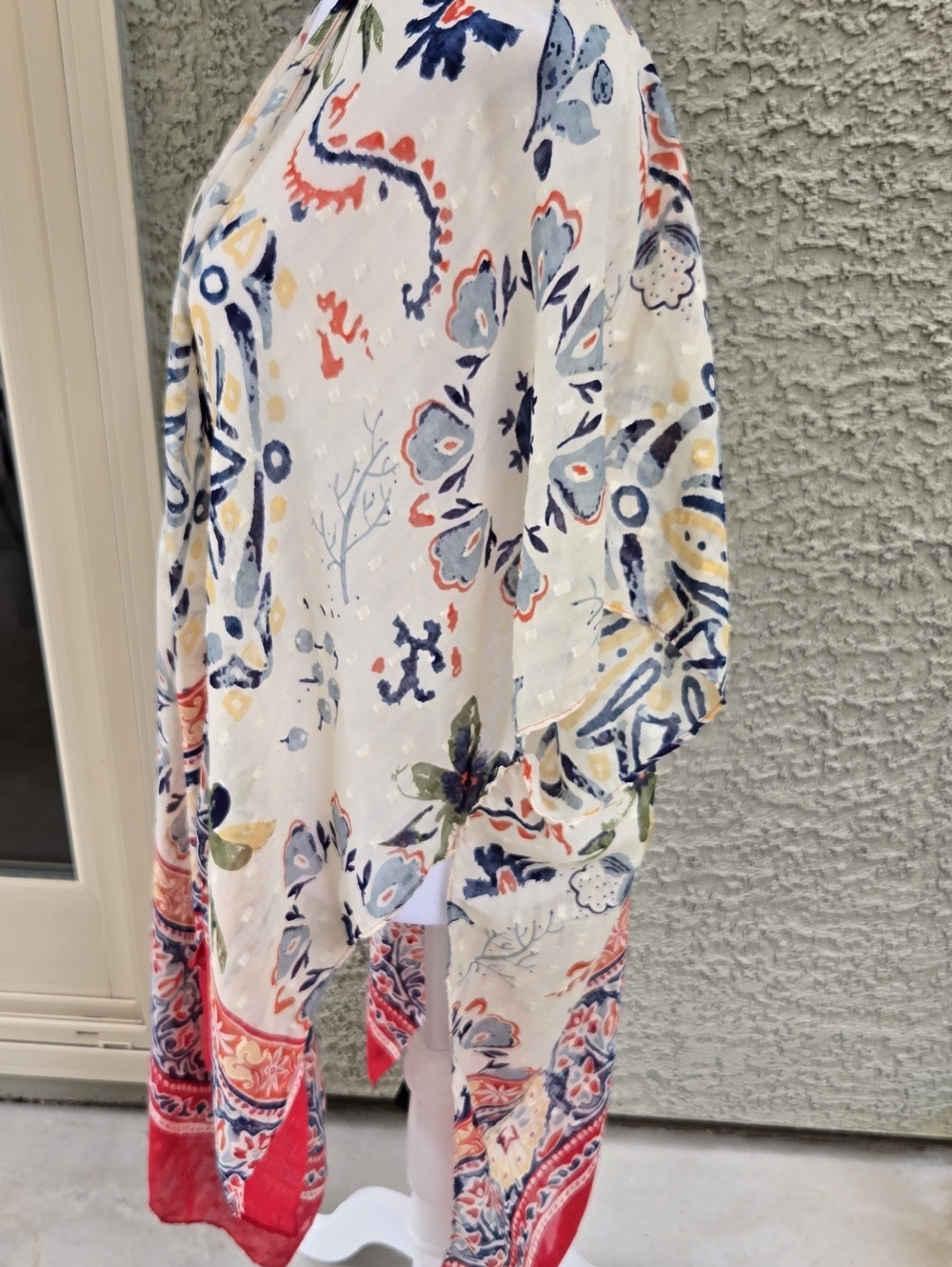 Whitedove Boho Floral Open Kimono Cardigan in Cream & Red - Picture 4 of 8